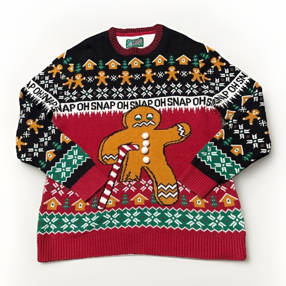 Ugly Christmas Sweater Size XXL OH SNAP Gingerbread Man 2XL